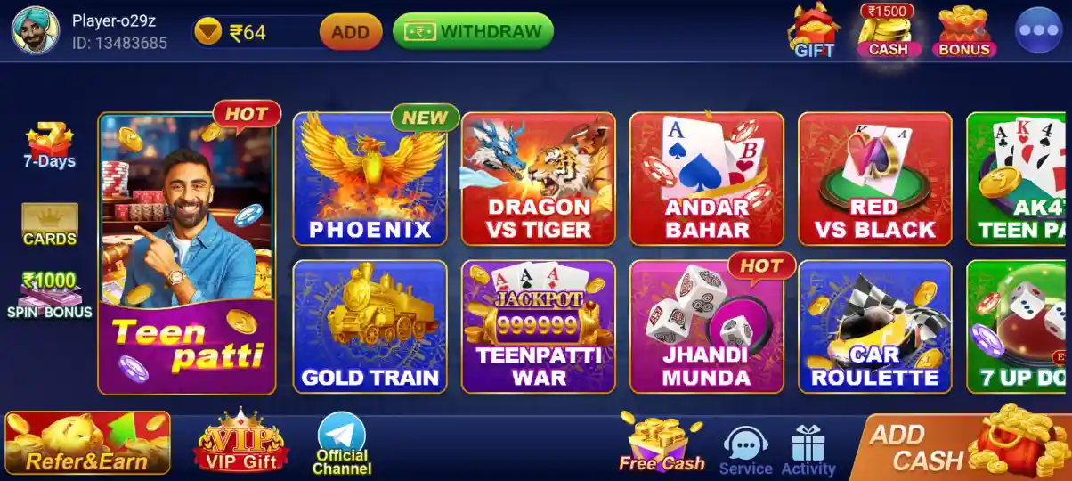 Play Games on Teen Patti Galaxy App